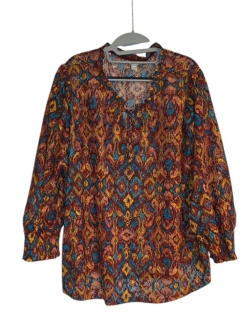 Cato Blouse Womens Plus Size 26 28 Top Shirt Paisley Bohemian Artsy Fall Colors